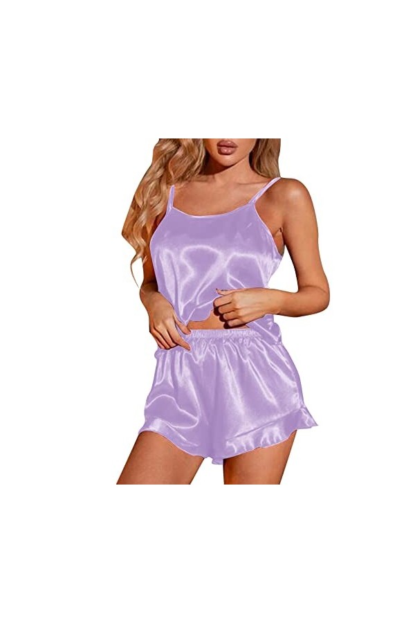 Générique Femmes Sexy Sling Dos Creux Split Pyjama Deux Pièces Maison Vêtements Costume Pyjama Costume Pyjama Confortable Dou