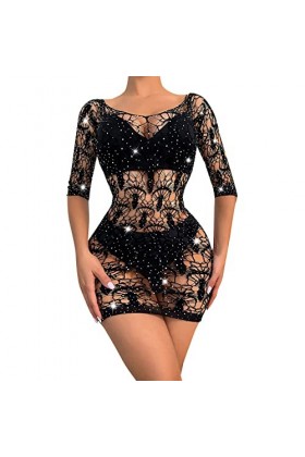 TDEOK Lingerie sexy en dentelle Jacquard Jupe de hanche en résille pour femme Costume Lingerie Robe Dentelle Lingerie Homme