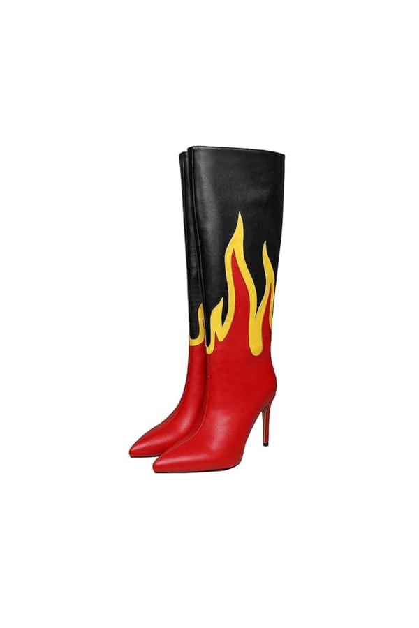 WOkismD 9.5CM/3.74IN Bout Pointu Stiletto Côté Zipper Bottes Hautes Sexy Et Élégant Femmes Genou-Haute Bottes Discothèque Pol