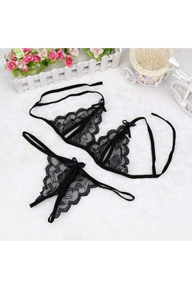 Junhasgood Tenue Sexy Ronde Lady Lace sous-vêtements Lingerie Sexy G-String Sleepwear Body Longue Black, L 