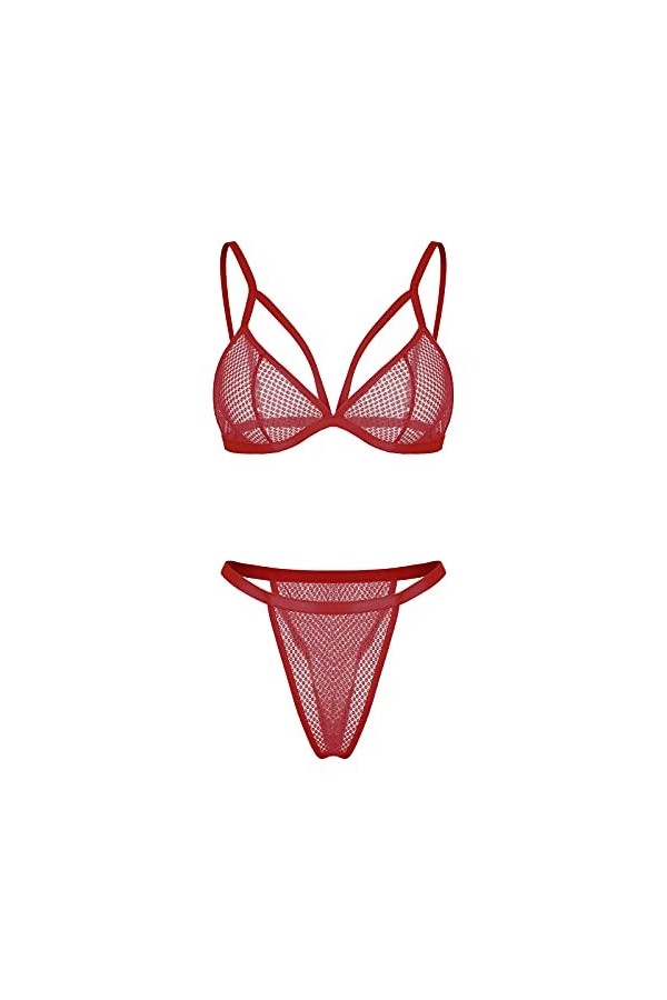 Lingerie Sexy Femme Coquine Hot Grande Taille Bra PolaneEmbroideDe Jour à la Femme Lingerie Ouverte Perle Wine, M 