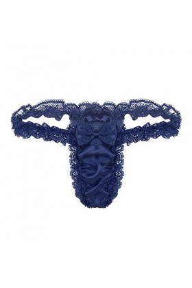 Gkojhj Open anal Hommes Sissy Briefs G String Dentelle Sexy String Sous-vêtements Culotte Bas Sexy Collège Vêtements, Marine,