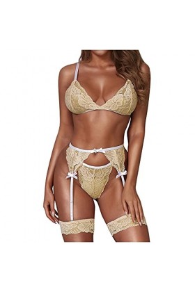 Ensemble Lingerie Sexy Femme éRotique Dentelle Jarretière Ensemble de Soutien-Gorge et de Culottes Sexy à Bretelles Elasticit