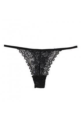Culottes sexy en dentelle pour femme - Culotte à lacets au crochet - String - Lingerie menstruelle - Sous-vêtements bio, Noir