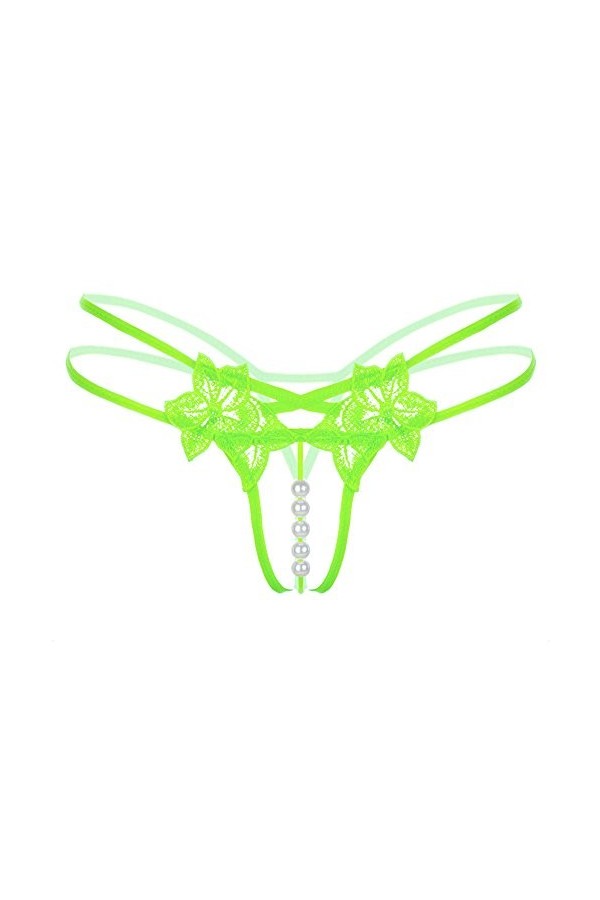 BIISDOST sous-vêtements V-String Sexy Pendentif Femmes Taille Basse Culotte Corde Pearl G Lady Lingerie Moutarde Green, One 