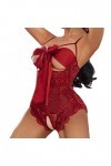Mini bikini sexy extrême 1 pièce lingerie jeu de rôle lingerie sexy femmes costumes rouge à carreaux lingerie dentelle dos nu