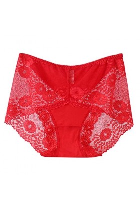 SexyFemmes Dentelle Transparente Culotte Grande Taille Coton Creux Respirant Qualité Lingerie Haut Sexy, rouge, XXL