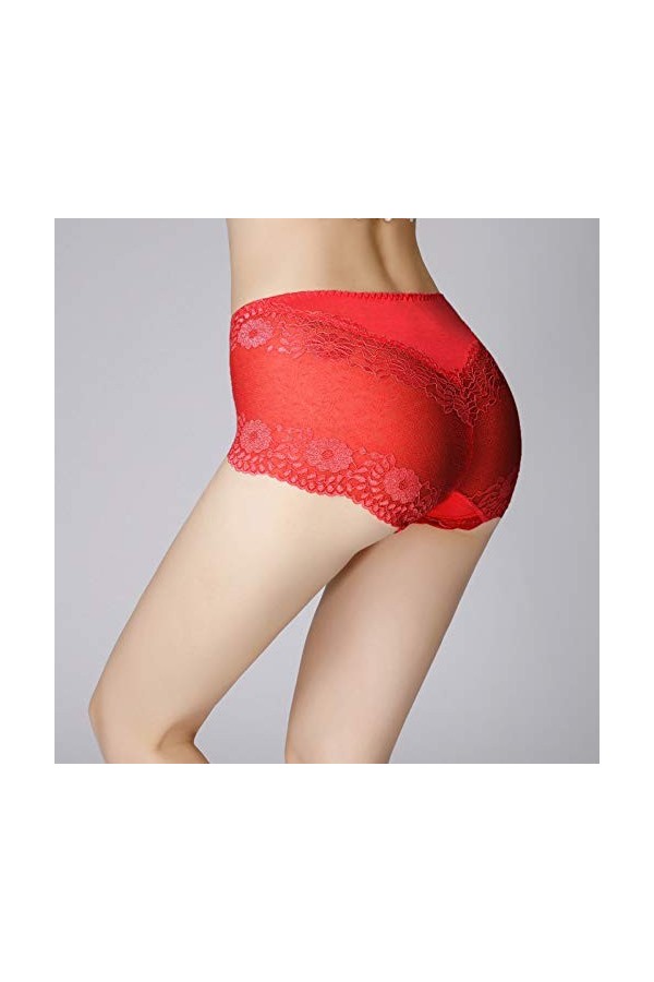 SexyFemmes Dentelle Transparente Culotte Grande Taille Coton Creux Respirant Qualité Lingerie Haut Sexy, rouge, XXL