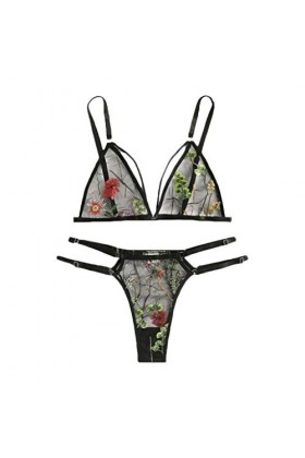 Sous-vêtements en dentelle S-3XL pour femme - Soutien-gorge avec broderie à fleurs - Ensemble de lingerie sexy pour femme - I