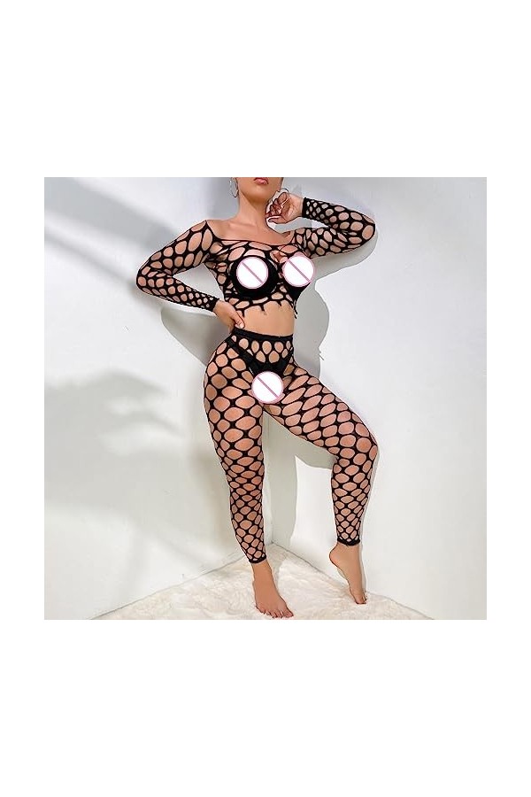 Lingerie Sexy Femme Coquine Hot Grande Taille Costume en Maille à Manches Longues pour Femme Fun Lingerie Lingère Sexy Black