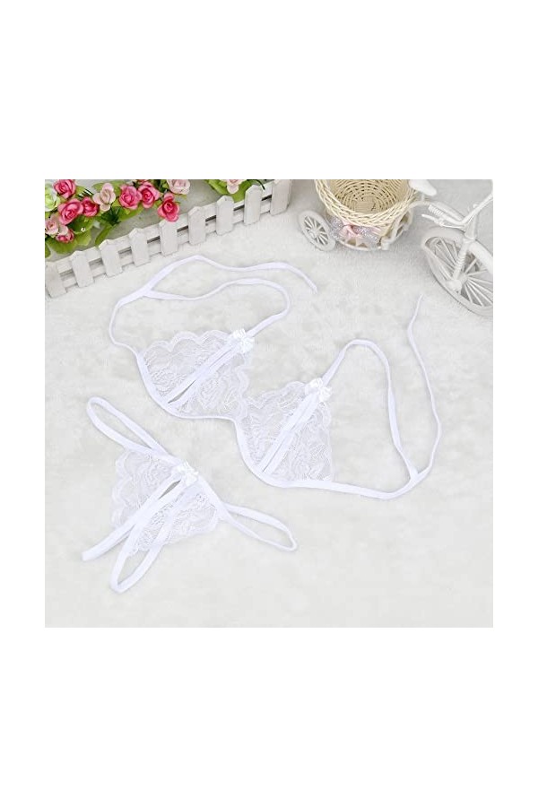 Junhasgood Tenue Sexy Ronde Lady Lace sous-vêtements Lingerie Sexy G-String Sleepwear Body Longue White, XXL 
