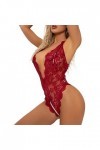 Lingerie Sexy Femme Coquine Hot Ouverte Pour PéNéTration Deep V Dos Nu Réglable Teddy Sous-VêTement Entrejambe Ouvert Dentell