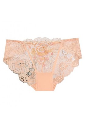 Aoklidil Culotte pour femme XS - Lingerie sexy en dentelle - String ouvert, Beige 2, L
