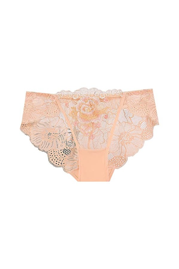 Aoklidil Culotte pour femme XS - Lingerie sexy en dentelle - String ouvert, Beige 2, L