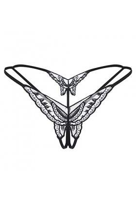 Sous-vêtement verni - Couleur : transparent - Entrejambe pour femme - Broderie ouverte - Sous-vêtement à paillettes, Noir , t