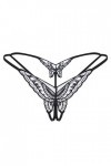 Sous-vêtement verni - Couleur : transparent - Entrejambe pour femme - Broderie ouverte - Sous-vêtement à paillettes, Noir , t