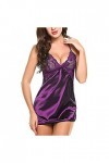 HAOLEI Ensemble de Lingerie Sexy en Dentelle Robe de Nuit en Satin pour Femme - Robe de Nuit Sexy - Robe Courte - avec Bretel