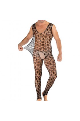 BaoDan Robe de Chambre Femme Évidée Perspective Combinaison Pyjama Femme Doux Léger Tenue Sexy Femme Ouverte Tentation Leinge