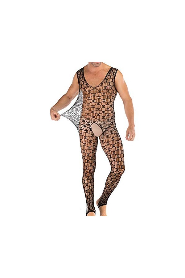 BaoDan Robe de Chambre Femme Évidée Perspective Combinaison Pyjama Femme Doux Léger Tenue Sexy Femme Ouverte Tentation Leinge