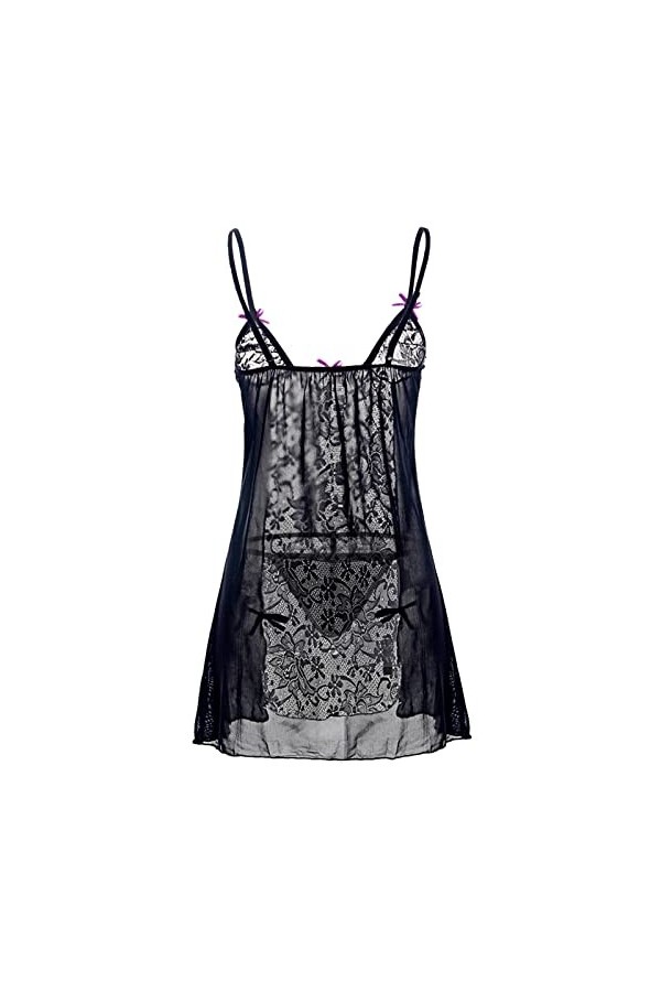 Jiabing Femmes Bowknot Look Sexy Clubwear Robe Nuit Robe Sexy sous-vêtements Lingerie Noire Et Rouge Purple, M 