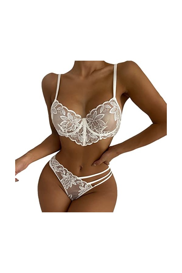 Sexy Lingerie Femmes Chemise de Nuit Corset Haut Bretelles Soutien-Gorge Nuisette Dentelle sous-vêtements en Dentelle Culotte