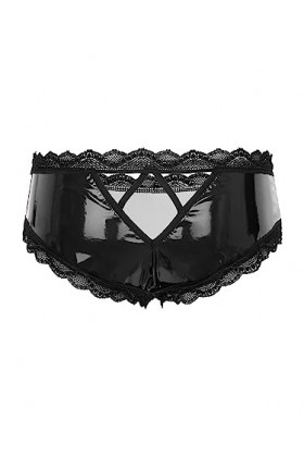 FEESHOW Homme Sexy String Ouvert Jockstrap en Cuir Brillant Culotte sous Vetements Slip Gay Bikini Sissy Fesse Nu Briefs Unde