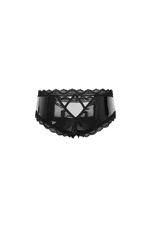 FEESHOW Homme Sexy String Ouvert Jockstrap en Cuir Brillant Culotte sous Vetements Slip Gay Bikini Sissy Fesse Nu Briefs Unde