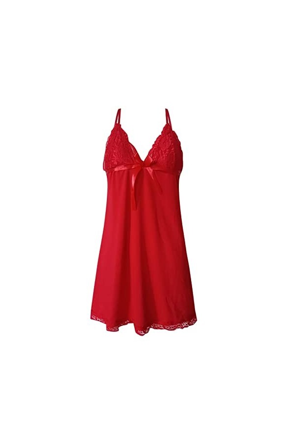 CreoQIJI Lingerie sexy en cuir verni pour femme - Avec col en V - Lingerie sexy avec col en V, rouge, XL
