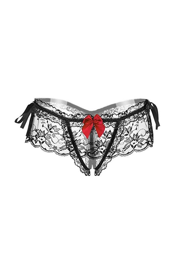 Slips Floral Sexy Transparent High-Crotch Culottes sous-vêtements Dentelle pour Femmes Robe Longue Lingerie Black, One Size 