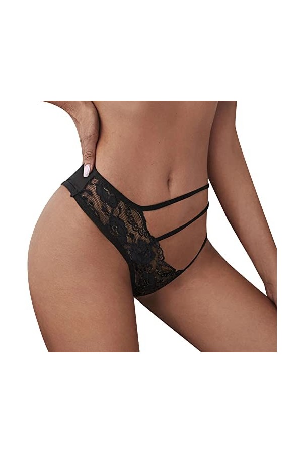 Aoklidil Sexy String Culotte Femme Imprimé Mode Culotte Confortable Taille Basse Gros Chemin Sous-Vêtements Hommes, a-noir, L