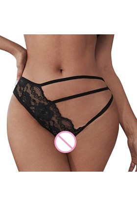 Aoklidil Sexy String Culotte Femme Imprimé Mode Culotte Confortable Taille Basse Gros Chemin Sous-Vêtements Hommes, a-noir, L