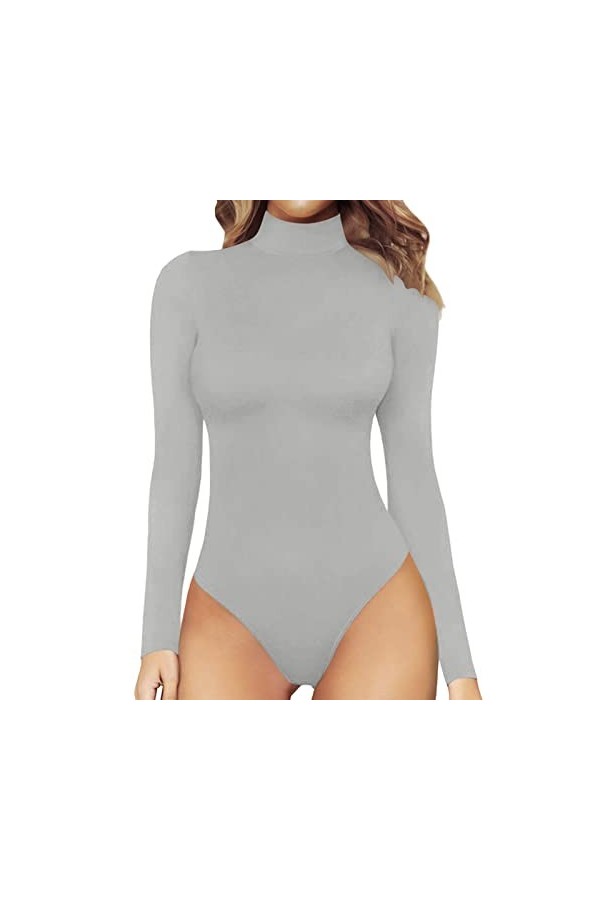 Combinaison sexy à col roulé et manches longues pour femme - Combinaison sexy à manches longues - Barboteuse courte et sexy -