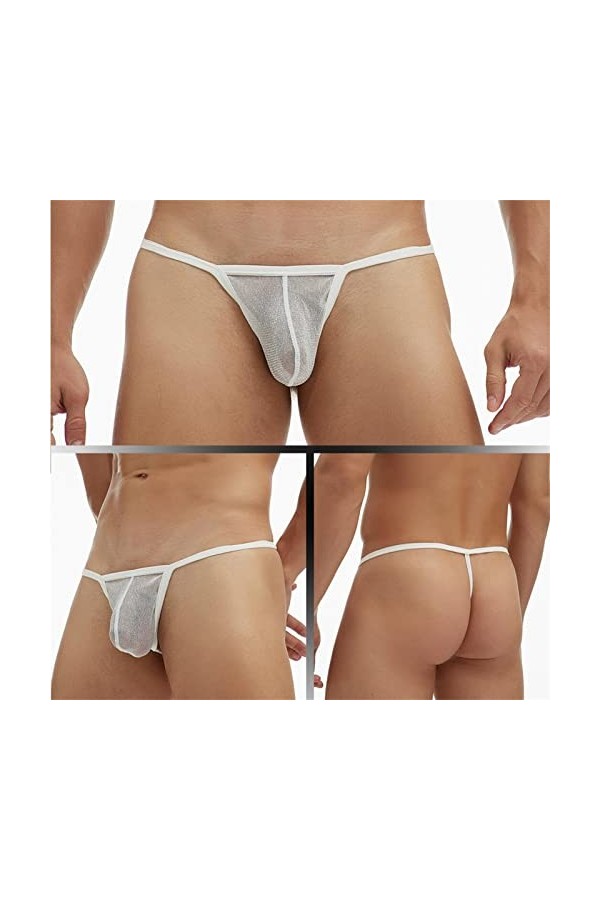 DGKaxiyaHM T-Back à Taille Basse pour Homme Mesh Sheer Bulge Pouch G-String Thongs Voir à Travers des Culottes Sexy Bikini Br
