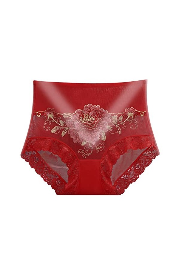 Jiabing sous-vêtements en Dentelle pour Femmes, Plus la Taille des Culottes Sexy Sheer Hipster Panty pour Dames Body Rouge Ad