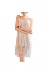 Ghemdilmn Robe de nuit sexy en dentelle avec col rond pour femme, Blanc., L