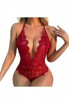 Hasagimol Lingerie Sexy Femme Coquine Hot Ouverte Une pièce Deep V Dos Nu Réglable Teddy sous-VêTement Ouvert Entrejambe Dent