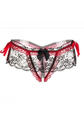 BIISDOST Slips Floral Sexy Transparent High-Crotch Culottes sous-vêtements Dentelle pour Femmes Robe Longue Lingerie Red, On