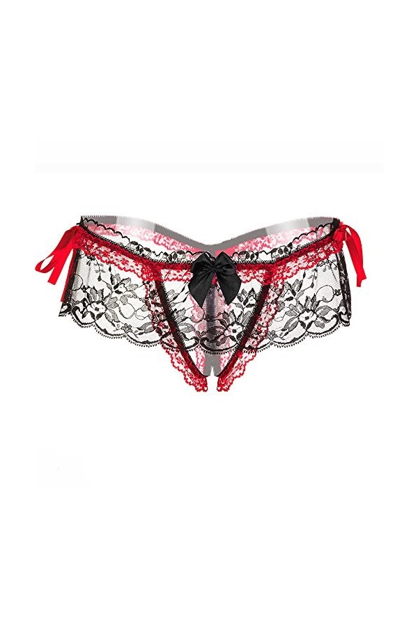 BIISDOST Slips Floral Sexy Transparent High-Crotch Culottes sous-vêtements Dentelle pour Femmes Robe Longue Lingerie Red, On