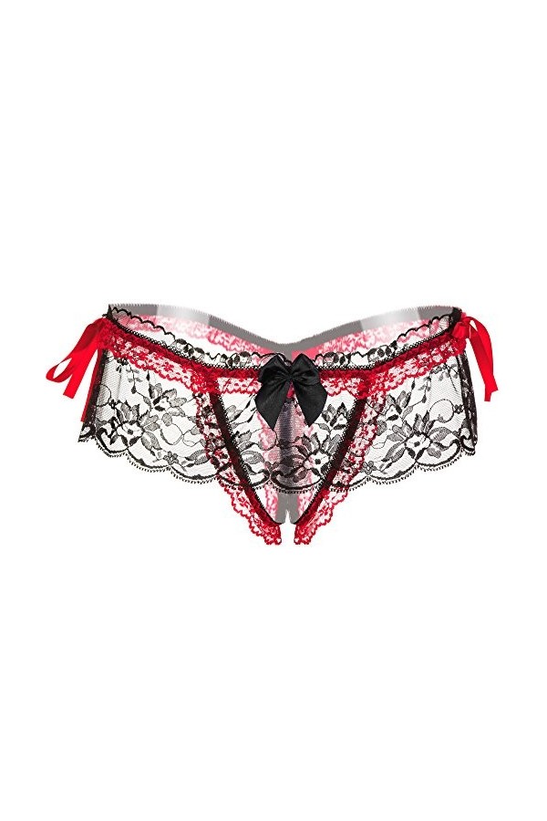 BIISDOST Slips Floral Sexy Transparent High-Crotch Culottes sous-vêtements Dentelle pour Femmes Robe Longue Lingerie Red, On