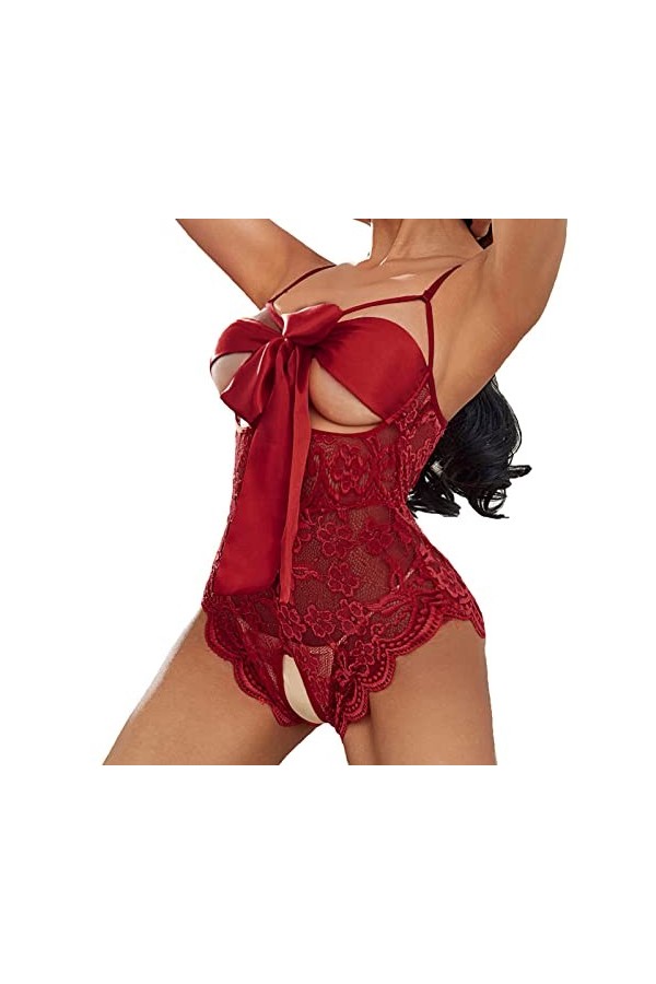 Mini bikini sexy extrême 1 pièce lingerie jeu de rôle lingerie sexy femmes costumes rouge à carreaux lingerie dentelle dos nu
