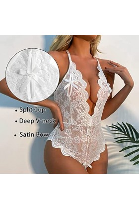 Lingerie Sexy Femme Coquine Hot Ouverte Pour PéNéTration Deep V Dos Nu Réglable Teddy Sous-VêTement Entrejambe Ouvert Dentell