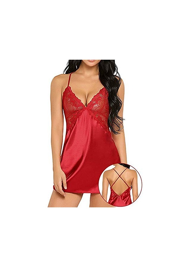 Ensemble de lingerie ouverte pour femme - Robe de nuit sexy en maille - Sous-vêtements sexy - Lingerie en dentelle, rouge, L