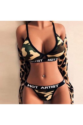 Lingerie sexy pour femme - Corset en maille solide avec armatures - Vêtements de nuit pour femme, camouflage, L