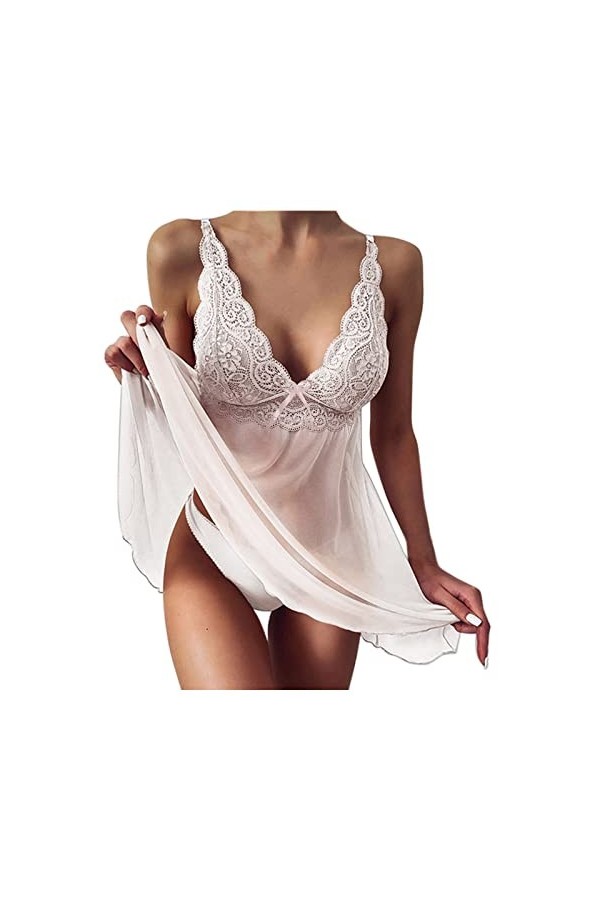TDEOK Lingerie Dress Sous-vêtements transparents Sexy Pyjama Sous-vêtements Bretelles Vêtements Femmes Dentelle Hommes Sexy L