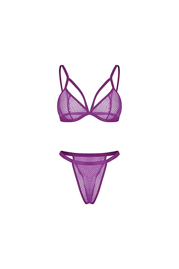 Lingerie Sexy Femme Coquine Hot Grande Taille Bra PolaneEmbroideDe Jour à la Femme Lingerie Ouverte Perle Purple, XXXXL 