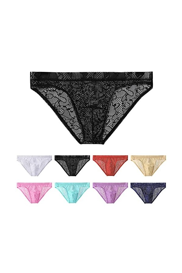 Gefomuofe Boxer sexy pour homme - En dentelle - Sous-vêtements - Sous-vêtements avec taille moyenne ouverte - Pour le sport -