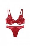 Ensemble de 3 pièces de lingerie sexy pour femme avec soutien-gorge en dentelle Taille S-2XL, Rouge, M