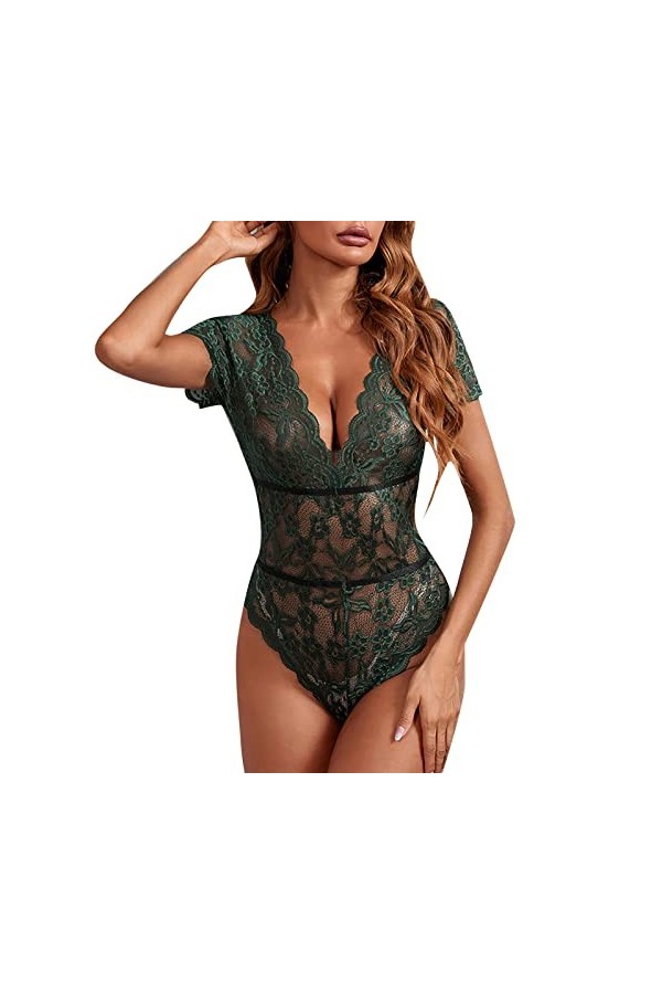Ensemble de lingerie sexy en dentelle pour le Nouvel An 2023 avec anneau en acier pour homme, Drak Green., S