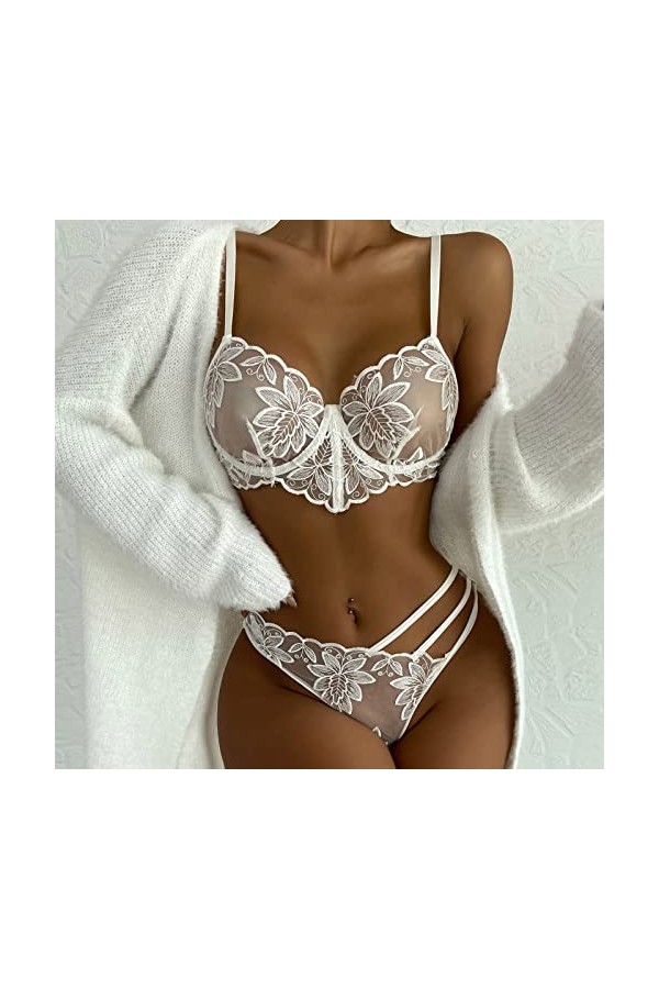 Sexy Lingerie Femmes Chemise de Nuit Corset Haut Bretelles Soutien-Gorge Nuisette Dentelle sous-vêtements en Dentelle Culotte