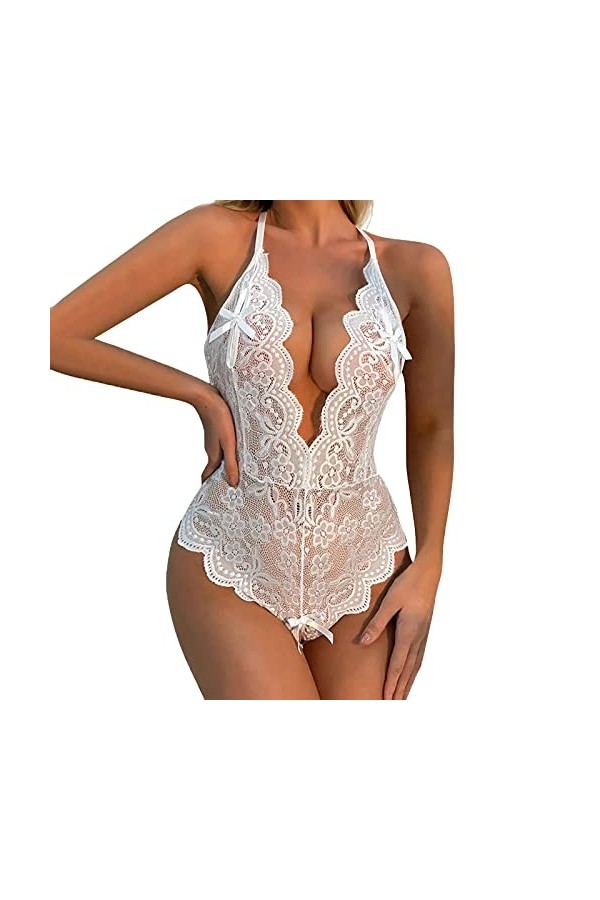 Lingerie Sexy Femme Coquine Hot Ouverte Pour PéNéTration Deep V Dos Nu Réglable Teddy Sous-VêTement Entrejambe Ouvert Dentell
